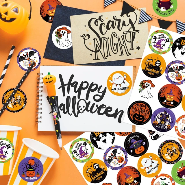 Alt view image 3 of 7 - 480Pcs Halloween Stickers, 1.5" Round Halloween Gifts Label Stickers for Scrapbook Envelope Sealing Notebook Baking Bag Present Boxes Party Supplies