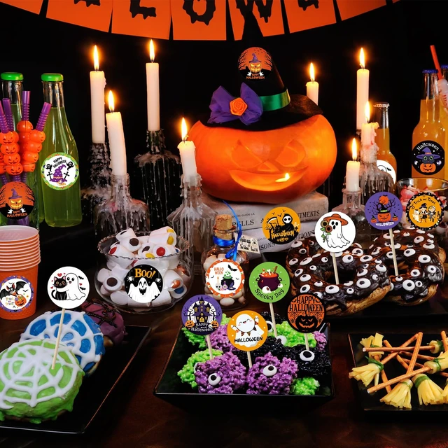 Alt view image 2 of 7 - 480Pcs Halloween Stickers, 1.5" Round Halloween Gifts Label Stickers for Scrapbook Envelope Sealing Notebook Baking Bag Present Boxes Party Supplies