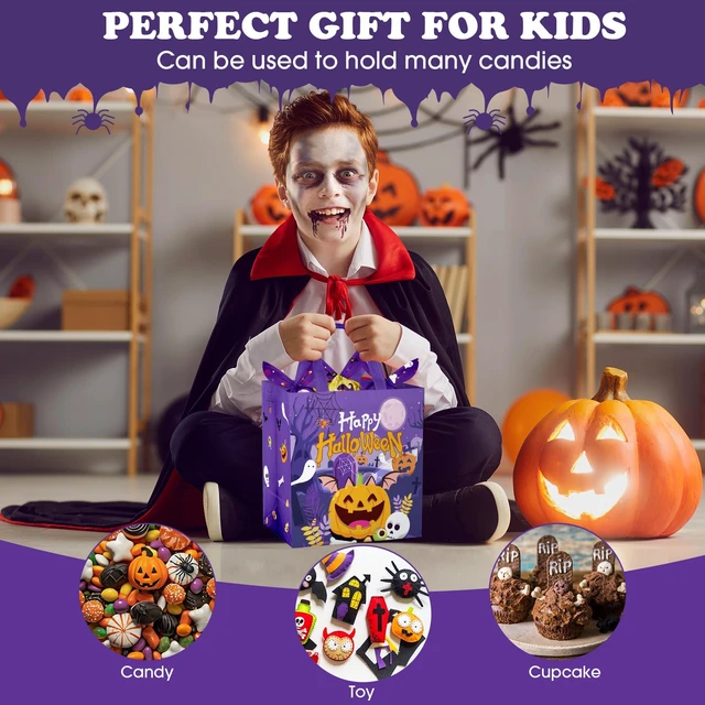 Alt view image 6 of 7 - 6 Pcs Halloween Goodie Bags - Large Happy Hallowen Party Favor Bag, Cute Non-Woven Tote Goody Candy Gift Bags with Handles for Halloween Themed Trick or Treat Party Favors Supplies