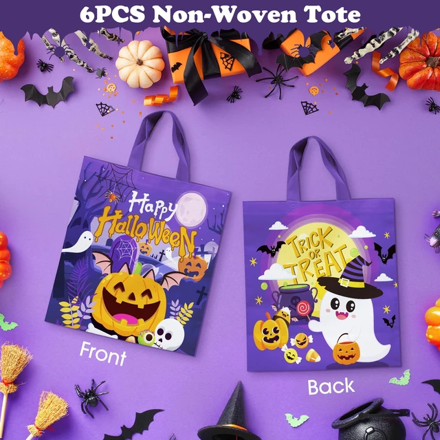 Alt view image 3 of 7 - 6 Pcs Halloween Goodie Bags - Large Happy Hallowen Party Favor Bag, Cute Non-Woven Tote Goody Candy Gift Bags with Handles for Halloween Themed Trick or Treat Party Favors Supplies