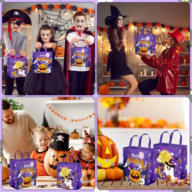 Alt view image 5 of 7 - 6 Pcs Halloween Goodie Bags - Large Happy Hallowen Party Favor Bag, Cute Non-Woven Tote Goody Candy Gift Bags with Handles for Halloween Themed Trick or Treat Party Favors Supplies