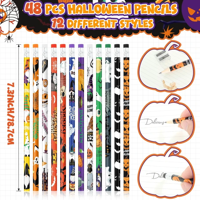 Alt view image 4 of 7 - Assort 48 Pieces Halloween Pencils with Eraser for Kids, 12 Styles