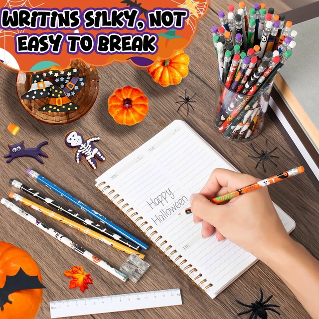Alt view image 5 of 7 - Assort 48 Pieces Halloween Pencils with Eraser for Kids, 12 Styles