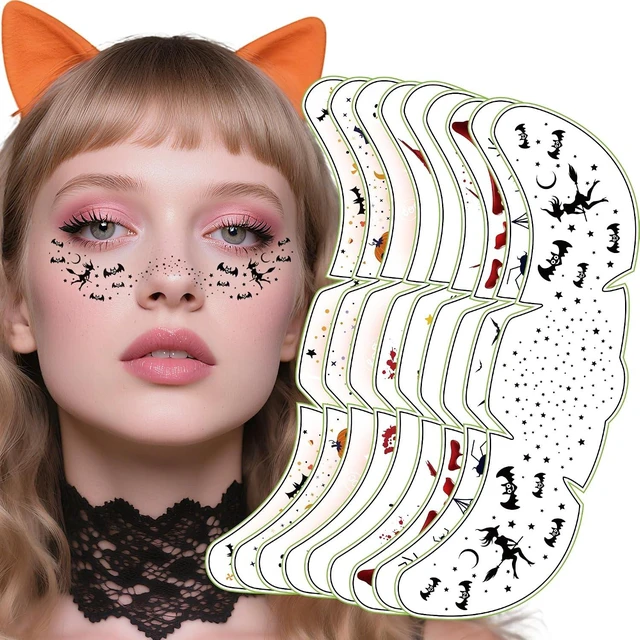 Main image of Halloween Party Favors - 9 Pack Black Bat Freckles Face Tattoos | Halloween Games Gifts Crafts Treats for Kids - Halloween Makeup Costumes Accessories Party Decorations Supplies for Women Adult 2026
