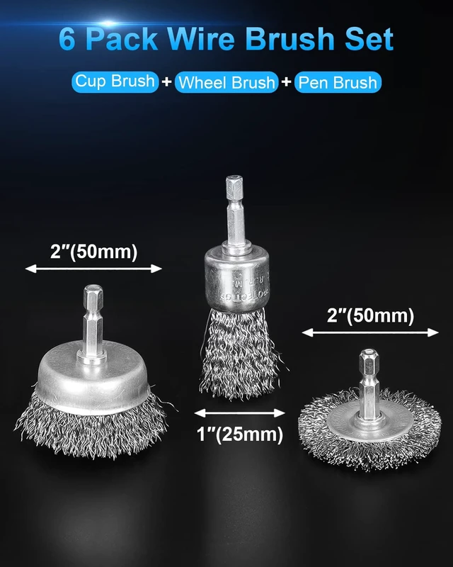 Alt view image 3 of 6 - Rocaris 6 Pack Carbon Steel Wire Wheel Brush, Wire Brush for Drill