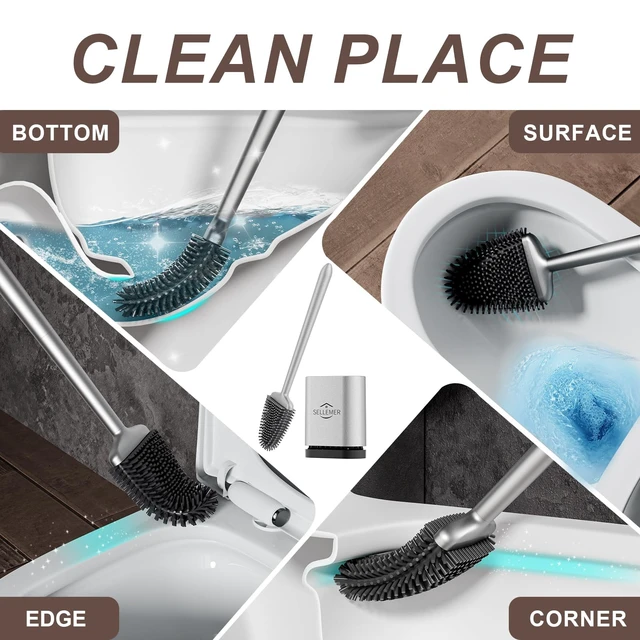 Alt view image 6 of 6 - Sellemer Silicone Toilet Brush, Ventilation Slots Base Holder 1 Pack Silver