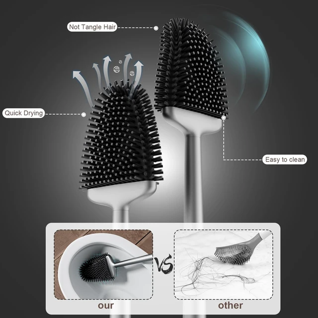Alt view image 2 of 6 - Sellemer Silicone Toilet Brush, Ventilation Slots Base Holder 1 Pack Silver