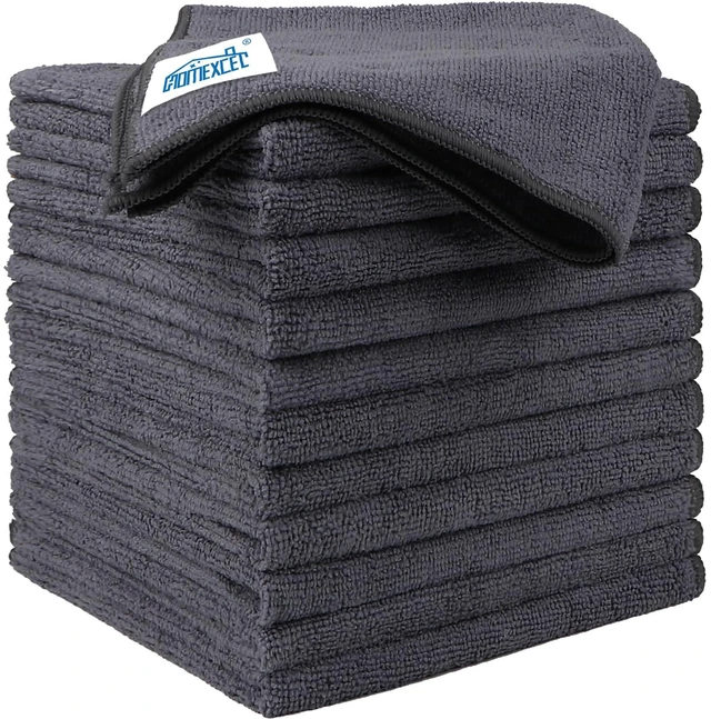 Main image of HOMEXCEL Microfiber Cleaning Cloth 12 Pack, 12.5 x 12.5 inch Microfiber Towels for Cars, Ultra Absorbent Washing Cloth, Lint Free Streak Free Cleaning Rags for Car, Kitchen, and Window (Grey)