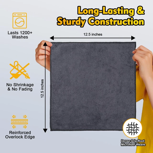 Alt view image 4 of 6 - HOMEXCEL Microfiber Cleaning Cloth 12 Pack, 12.5 x 12.5 inch Microfiber Towels for Cars, Ultra Absorbent Washing Cloth, Lint Free Streak Free Cleaning Rags for Car, Kitchen, and Window (Grey)