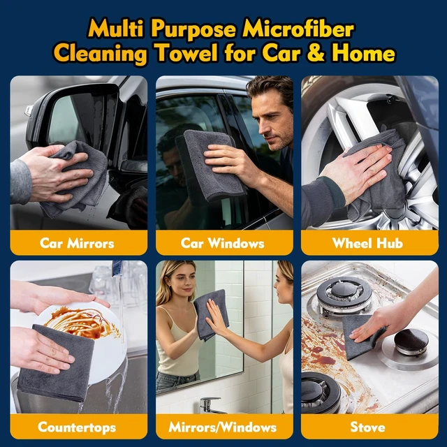 Alt view image 2 of 6 - HOMEXCEL Microfiber Cleaning Cloth 12 Pack, 12.5 x 12.5 inch Microfiber Towels for Cars, Ultra Absorbent Washing Cloth, Lint Free Streak Free Cleaning Rags for Car, Kitchen, and Window (Grey)