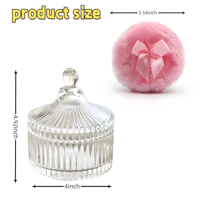 Alt view image 2 of 6 - 2 Pcs Large Body Powder Puff and Container Powder Container with Puff Powder Puff Crystal Container Soft Washable Reusable Velour Face Body Glitter Powder Puff Wet Dry Makeup (Pink)