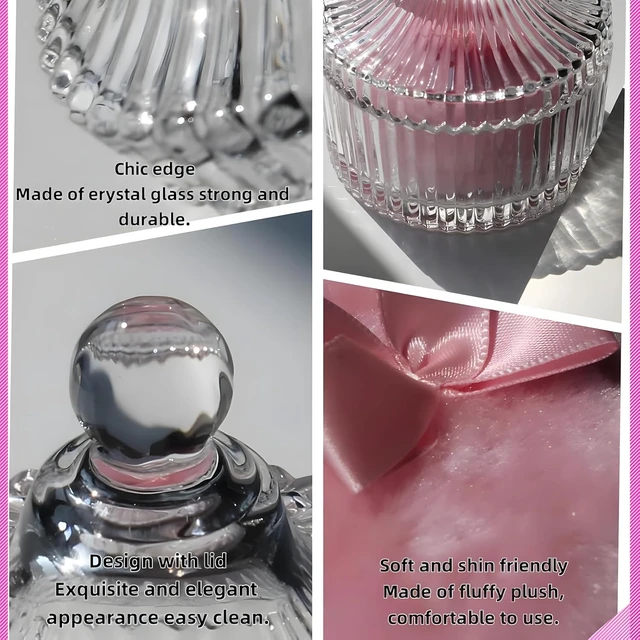 Alt view image 6 of 6 - 2 Pcs Large Body Powder Puff and Container Powder Container with Puff Powder Puff Crystal Container Soft Washable Reusable Velour Face Body Glitter Powder Puff Wet Dry Makeup (Pink)