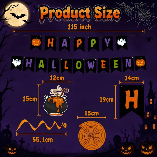 Alt view image 2 of 7 - Halloween Party Decorations - Hanging Swirls Happy Halloween Banner | Spooky Pumpkin Ghost Bat Swirl Streamers | Halloween Party Favors Supplies Accessories for Home Wall Party Decor Outdoor Indoor