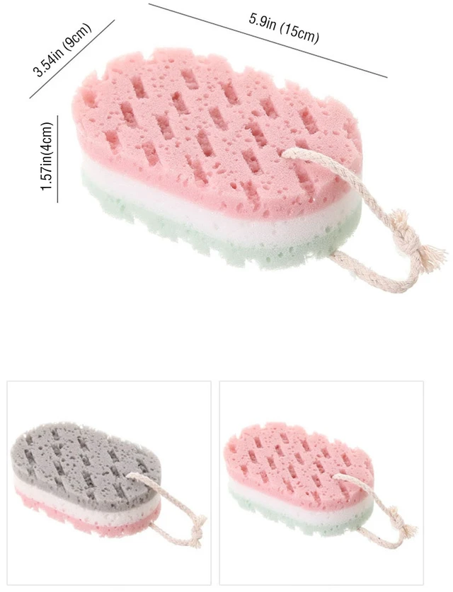 Alt view image 2 of 3 - 2pcs Three Layer exfoliating Bath Sponge with Hanging Rope and Rich Foam