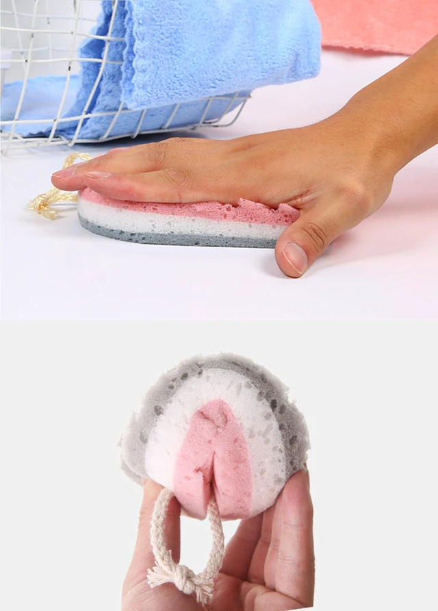 Alt view image 3 of 3 - 2pcs Three Layer exfoliating Bath Sponge with Hanging Rope and Rich Foam