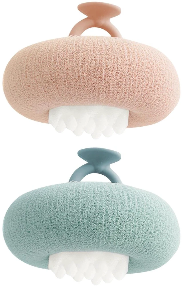 Main image of EMVANV 2 PCs Sunflower Bath Ball,Suction Cup Shower Ball 2-in-1 Bath Ball Sponge Mesh Pouf Shower Ball for Women, Men Shower Exfoliation(Pink+Cyan)