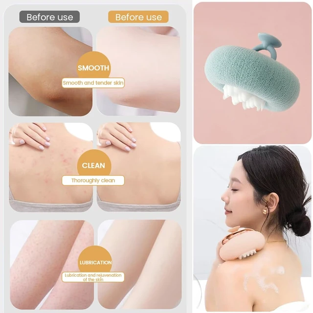 Alt view image 3 of 6 - EMVANV 2 PCs Sunflower Bath Ball,Suction Cup Shower Ball 2-in-1 Bath Ball Sponge Mesh Pouf Shower Ball for Women, Men Shower Exfoliation(Pink+Cyan)