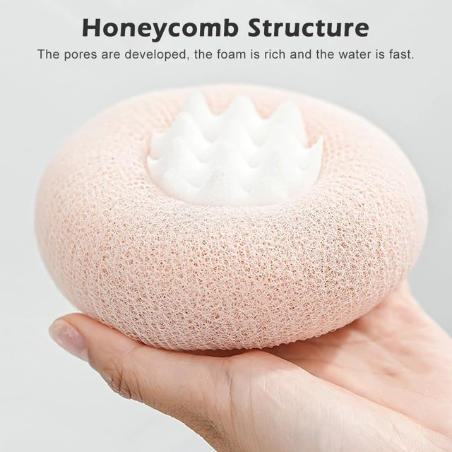 Alt view image 2 of 6 - EMVANV 2 PCs Sunflower Bath Ball,Suction Cup Shower Ball 2-in-1 Bath Ball Sponge Mesh Pouf Shower Ball for Women, Men Shower Exfoliation(Pink+Cyan)