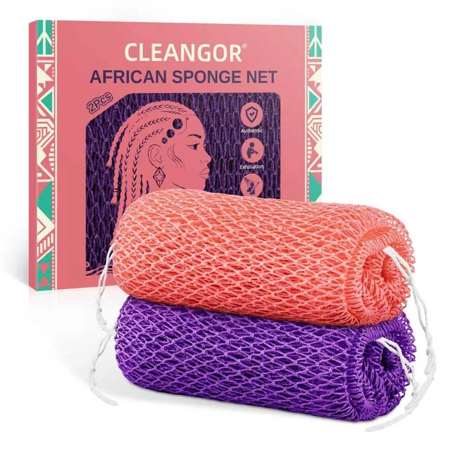 Main image of Cleangor 2Pcs African Net Sponge Authentic with Knots - Exfoliating Body