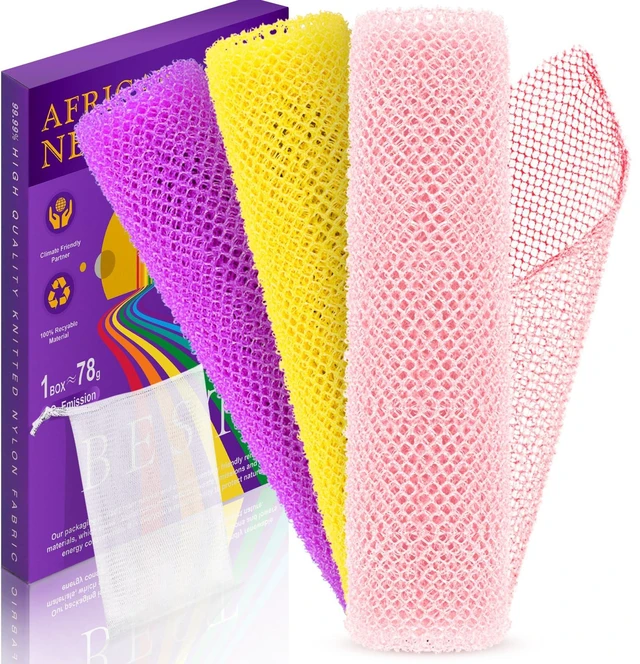 Main image of 3 Pieces African Bath Sponge African Net Long Net Bath Sponge Transform Your Shower Routine with African Bath Sponges for Exfoliated, Silky Smooth Skin (Pink,Yellow,Purple)