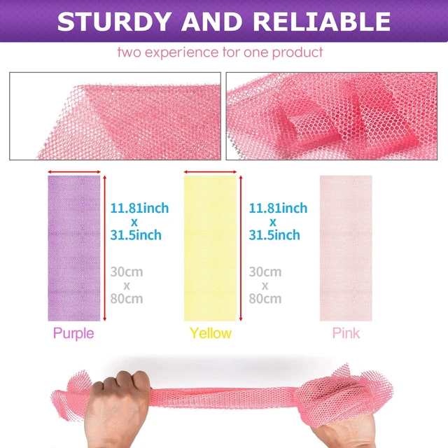 Alt view image 3 of 6 - 3 Pieces African Bath Sponge African Net Long Net Bath Sponge Transform Your Shower Routine with African Bath Sponges for Exfoliated, Silky Smooth Skin (Pink,Yellow,Purple)