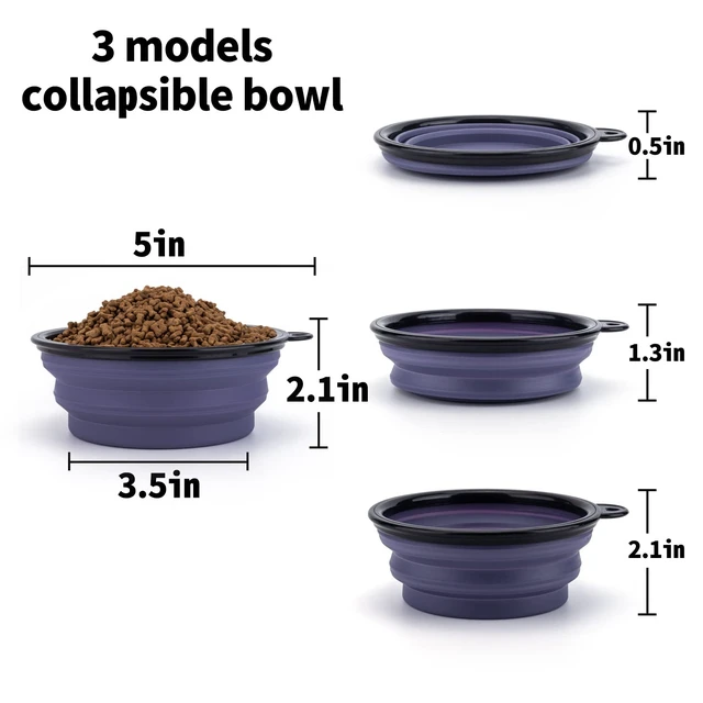 Alt view image 6 of 7 - SLSON Dog Bowls Pet Collapsible Bowl with Cover Lids,2 Pack Dog Travel Bowls Portable Foldable Cat Water Dish Bowl for Pets Walking Parking Camping (Taro Purple and Concrete Gray, Small)