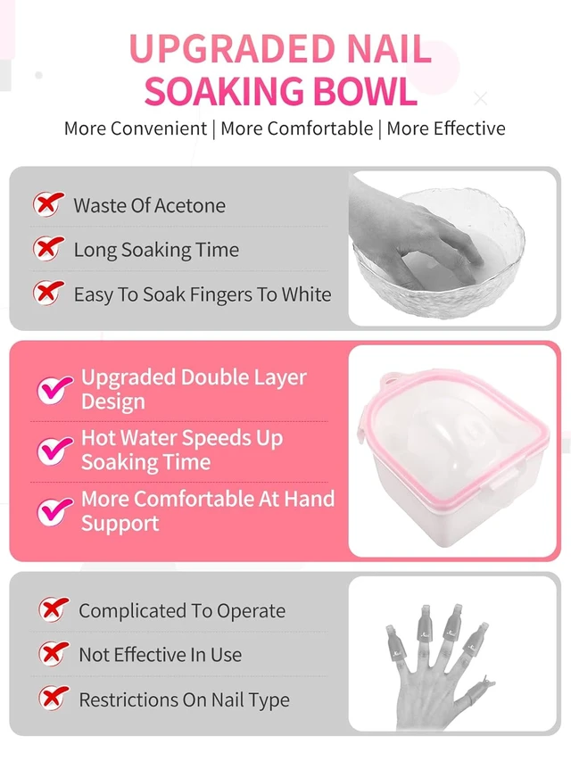 Alt view image 3 of 6 - Nail Soaking Bowl, Soak Off Gel Polish Dip Powder Remover Manicure Bowl with Triangle Cuticle Peeler and Stainless Steel Cuticle Pusher Nail Art Tool (Pink-3pcs set)