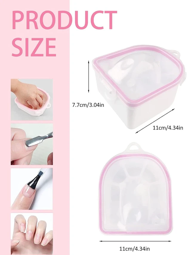Alt view image 4 of 6 - Nail Soaking Bowl, Soak Off Gel Polish Dip Powder Remover Manicure Bowl with Triangle Cuticle Peeler and Stainless Steel Cuticle Pusher Nail Art Tool (Pink-3pcs set)