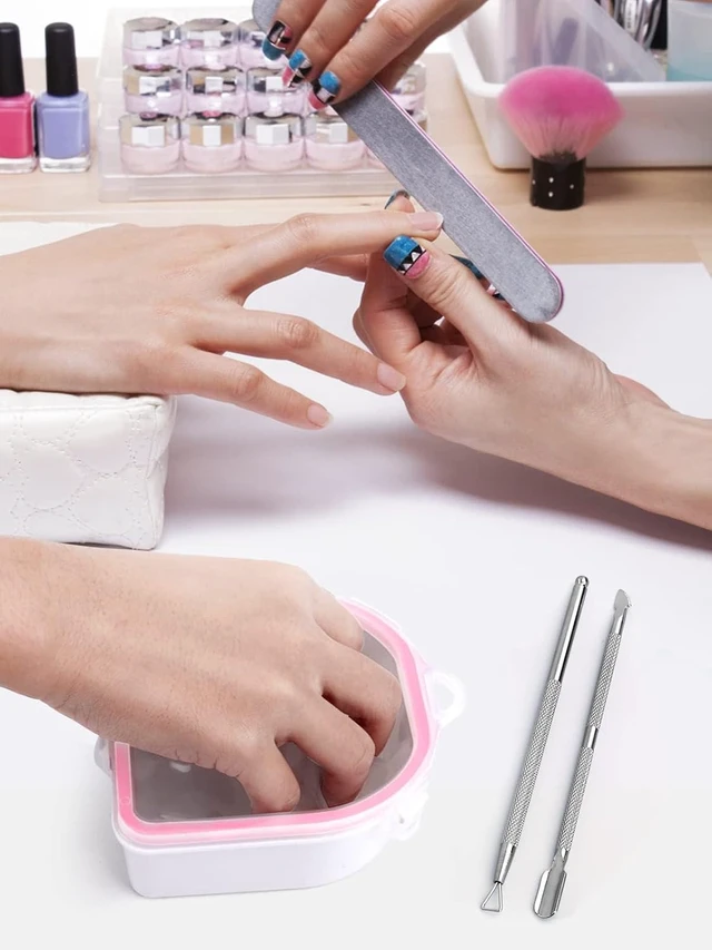 Alt view image 6 of 6 - Nail Soaking Bowl, Soak Off Gel Polish Dip Powder Remover Manicure Bowl with Triangle Cuticle Peeler and Stainless Steel Cuticle Pusher Nail Art Tool (Pink-3pcs set)
