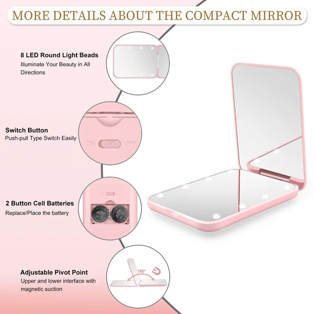 Alt view image 3 of 6 - Compact Mirror with Light, 1X/3X Magnification LED Pocket Mirror for Women