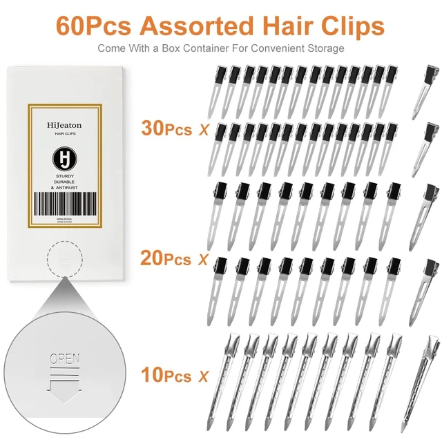 Alt view image 6 of 6 - HiJeaton 60Pcs Metal Duck Billed Hair Clips for Women Styling Sectioning, Silver Hair Pins for Long Hair, Alligator Curl Loc Clips for Thick Hair Roller, Salon, Bows DIY