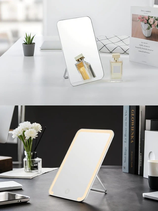 Alt view image 3 of 6 - OMIRO 8 x 5 in Desk Makeup Mirror with Stand and Hanging Hole, White