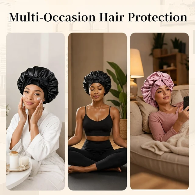Alt view image 5 of 6 - Silk Bonnet for Sleeping Women Satin Cap Reduce Frizz & Hair Breakage