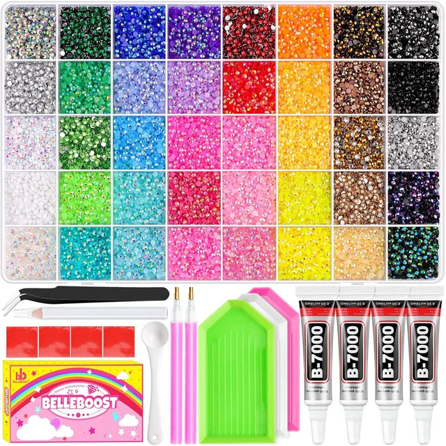 Main image of BELLEBOOST 50000Pcs 40 Colors Jelly Rhinestones Bedazzling kit, 3mm Multicolor Resin Flatback Gems for Diamond Art, Bedazzler Kit with 3Pcs 10ml B7000 Jewelry Glue for Crafting Book Shoes Nail Art