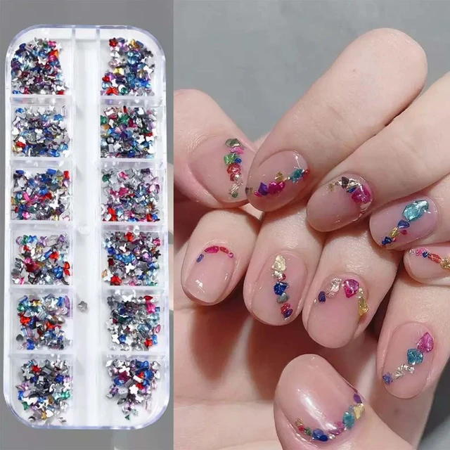 Alt view image 4 of 6 - ONPRESS 4Boxes/48Gird Colorful Rhinestones Nail Art Charms 3D Flatback Rhinestones for Nails Art Design Heart Star Flower Nail Diamonds Kawaii Nail Crafts Acrylic Diamonds for Women Manicure