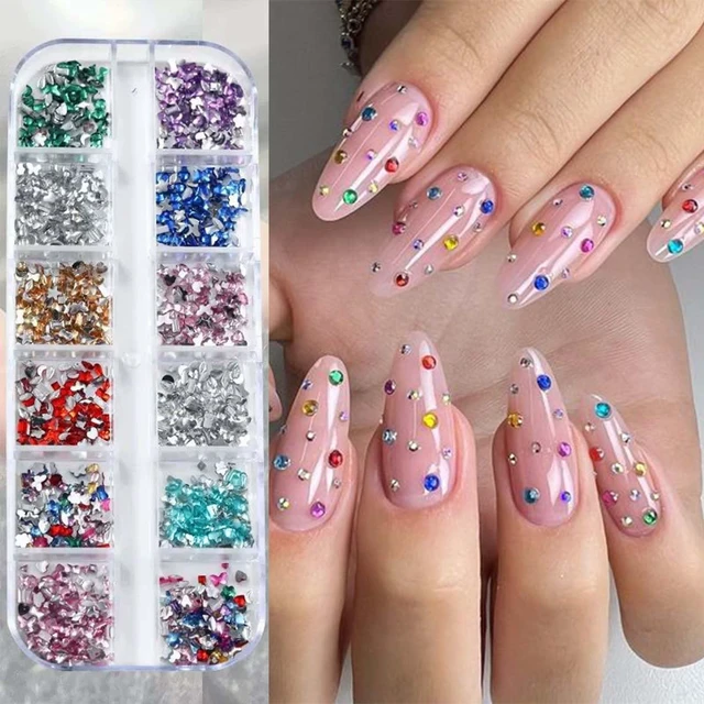 Alt view image 6 of 6 - ONPRESS 4Boxes/48Gird Colorful Rhinestones Nail Art Charms 3D Flatback Rhinestones for Nails Art Design Heart Star Flower Nail Diamonds Kawaii Nail Crafts Acrylic Diamonds for Women Manicure