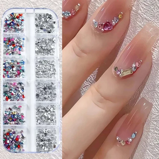 Alt view image 2 of 6 - ONPRESS 4Boxes/48Gird Colorful Rhinestones Nail Art Charms 3D Flatback Rhinestones for Nails Art Design Heart Star Flower Nail Diamonds Kawaii Nail Crafts Acrylic Diamonds for Women Manicure