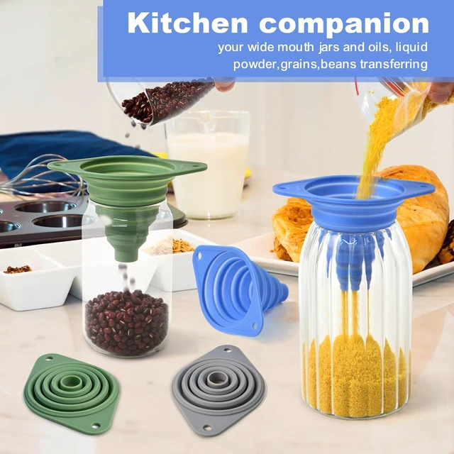 Alt view image 5 of 7 - Kitchen Funnel Set 3 Pack,Funnels for Kitchen Use Filling Bottles,Silicone Funnel Collapsible,Small Funnels for Filling Small Bottles