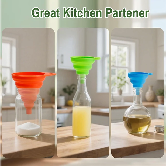 Alt view image 4 of 7 - 4 Pack Silicone Collapsible Kitchen Funnel for Water Beer Oil Filling Bottles 2 Size Flexible Foldable Mini Small Large Scoop Funnel Set Camp Kitchen Hand Tools Gadgets Accessories Must Have Finds
