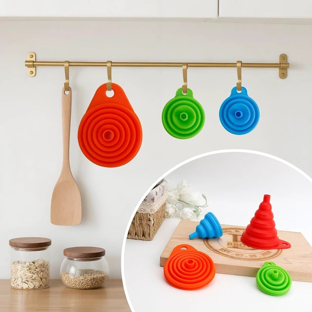 Alt view image 5 of 7 - 4 Pack Silicone Collapsible Kitchen Funnel for Water Beer Oil Filling Bottles 2 Size Flexible Foldable Mini Small Large Scoop Funnel Set Camp Kitchen Hand Tools Gadgets Accessories Must Have Finds
