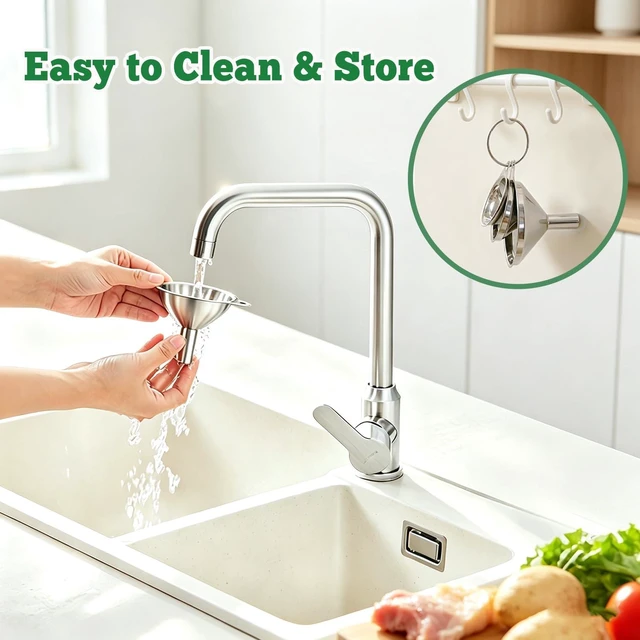 Alt view image 7 of 7 - Funnels for Kitchen Use Filling Bottles, Stainless Steel Funnel Set of 3