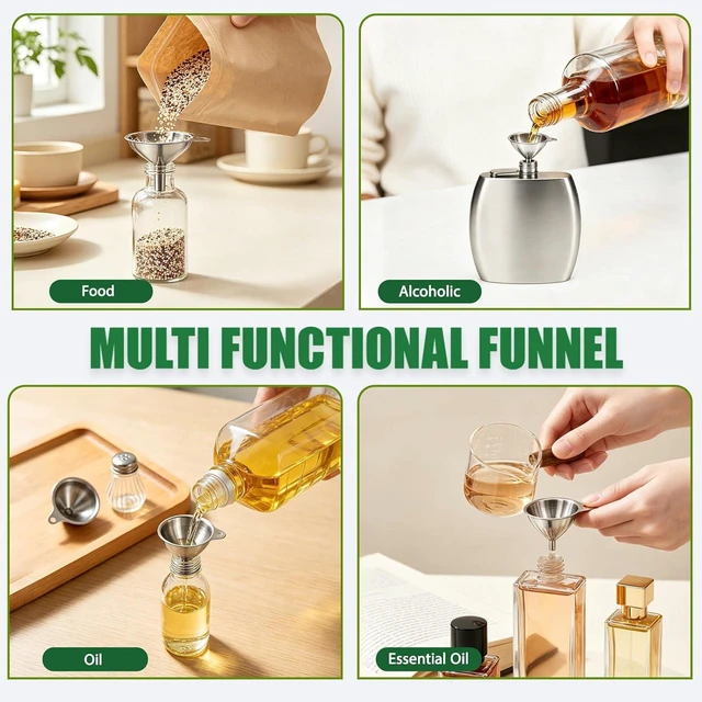 Alt view image 2 of 7 - Funnels for Kitchen Use Filling Bottles, Stainless Steel Funnel Set of 3