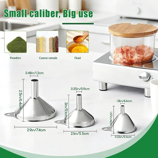 Alt view image 4 of 7 - Funnels for Kitchen Use Filling Bottles, Stainless Steel Funnel Set of 3
