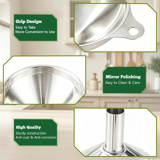 Alt view image 6 of 7 - Funnels for Kitchen Use Filling Bottles, Stainless Steel Funnel Set of 3