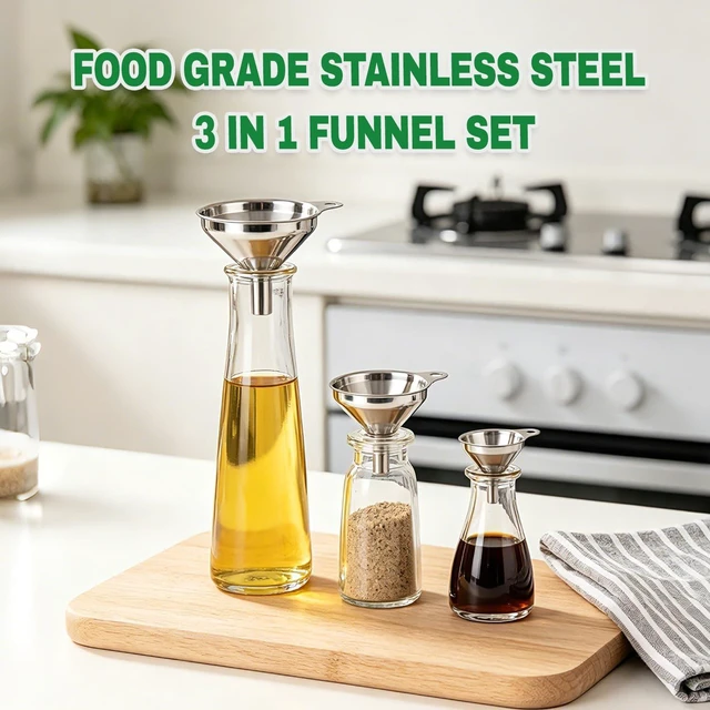 Alt view image 5 of 7 - Funnels for Kitchen Use Filling Bottles, Stainless Steel Funnel Set of 3