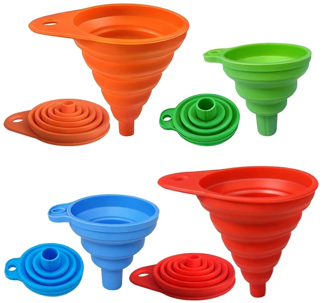 Main image of 4-Pack Kitchen Funnel Set, Small and Large, Upgraded Kitchen Gadgets Accessories Foldable Silicone Collapsible Funnels for Filling Water Bottle Liquid Transfer Food Grade