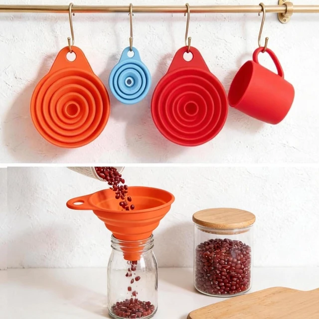 Alt view image 2 of 7 - 4-Pack Kitchen Funnel Set, Small and Large, Upgraded Kitchen Gadgets Accessories Foldable Silicone Collapsible Funnels for Filling Water Bottle Liquid Transfer Food Grade