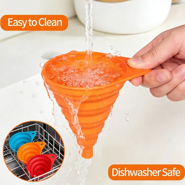 Alt view image 5 of 7 - 4-Pack Kitchen Funnel Set, Small and Large, Upgraded Kitchen Gadgets Accessories Foldable Silicone Collapsible Funnels for Filling Water Bottle Liquid Transfer Food Grade