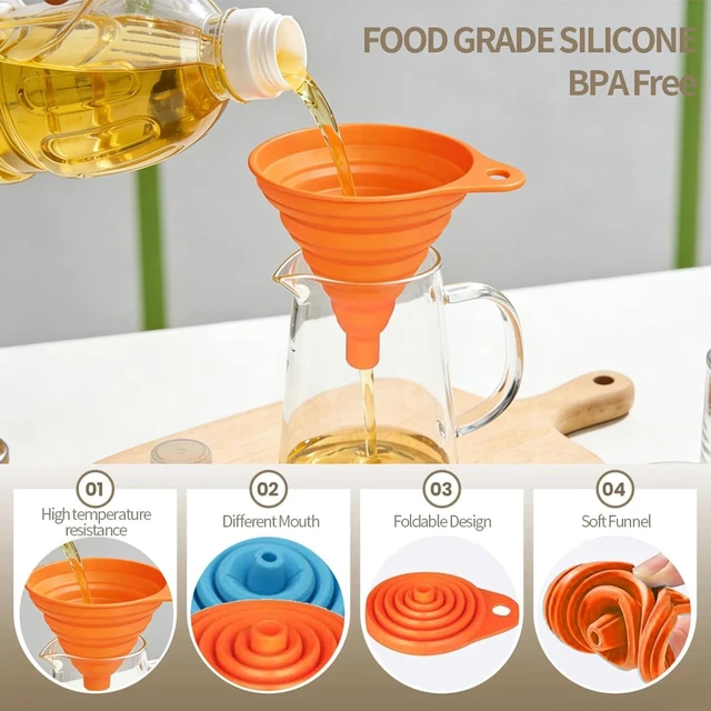 Alt view image 4 of 7 - 4-Pack Kitchen Funnel Set, Small and Large, Upgraded Kitchen Gadgets Accessories Foldable Silicone Collapsible Funnels for Filling Water Bottle Liquid Transfer Food Grade