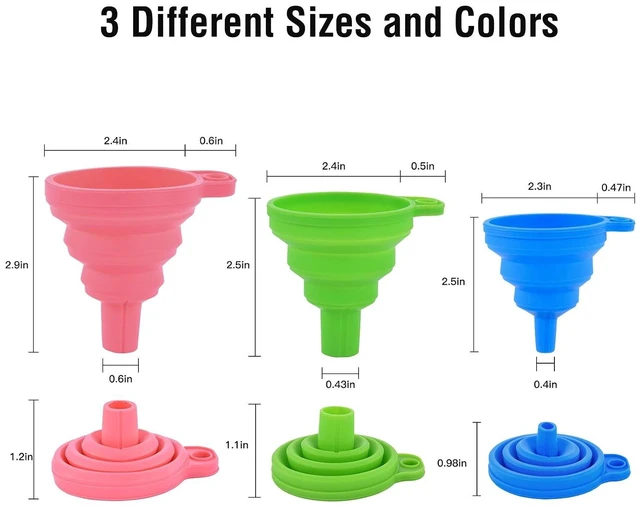 Alt view image 2 of 7 - Kitchen Silicone Collapsible Funnel Set of 3,Small and Large,Flexible-Foldable-Cooking-Food-Grade Funnels for Filling Small or Mini Bottles,Perfume,Filling Capsules,Fry Oil Filter,Essential Oil,Spice